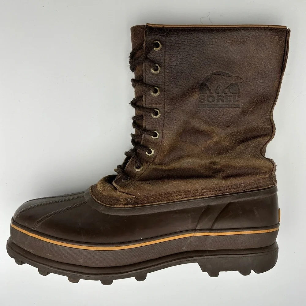 Sorel Mounty Brown Leather Insulated Snow Duck Boots NM1085-219 Mens Sz‎ 11 Vtg